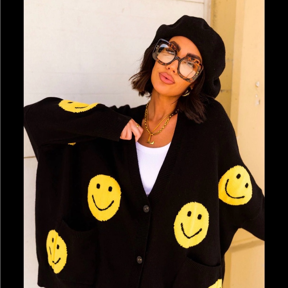 Dressed in LALA Black and Cream Smiley Cardigan